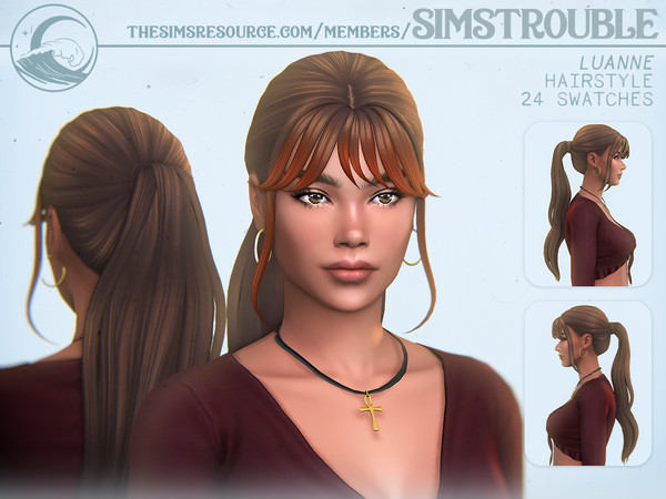 Sims 4 — simstrouble_LuanneHairstyle_Ponytail.package by simstrouble — A long ponytail with layered bangs.
