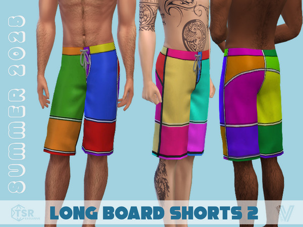 Sims 4 — SM25 Longboard Shorts 2 by SimmieV — A set of 8 longboard shorts in variations of a color block design.