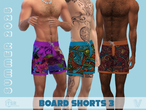 Sims 4 — SM25 Board Short 3 by SimmieV — A set of 8 board shorts in an assortment of beach worthy patterns.
