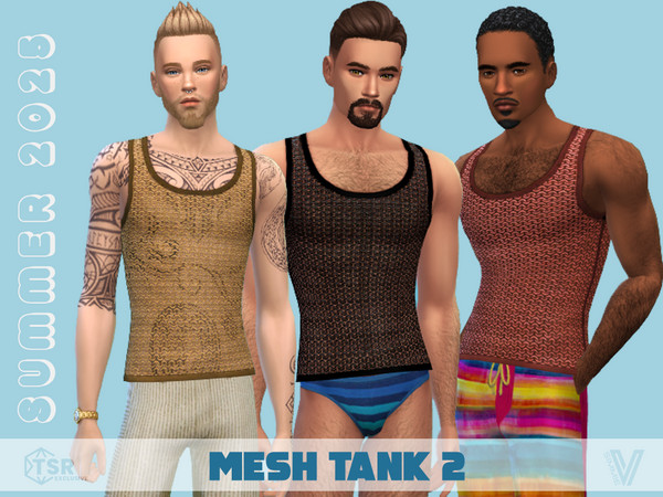 Sims 4 — SM25 Mesh Tank 2 by SimmieV — A classic cable mesh tank in 16 swatches.