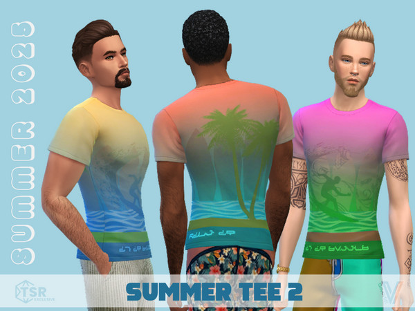 Sims 4 — SM25 Summer Tee 2 by SimmieV — A classic surf tee design in 8 color variations.