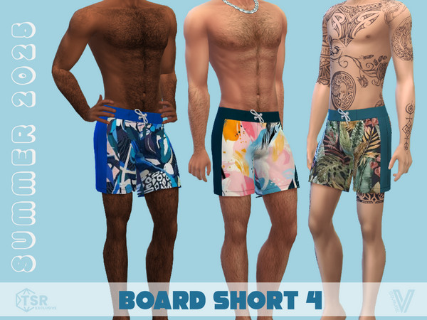 Sims 4 — SM25 Board Short 4 by SimmieV — A set of 8 board shorts in retro summer patterns.