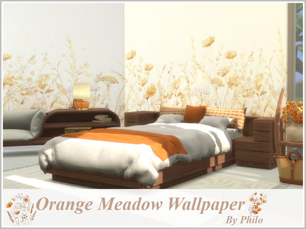 Sims 4 — Orange Meadow Panoramic Wallpaper by philo — Seamless panoramic wallpaper picturing orange flowers.
