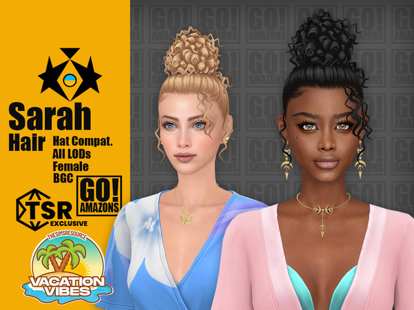 Sims 4 — Sarah Hair (Vacation Vibes) by GoAmazons — Romantic curly messy updo for the beach vibes.