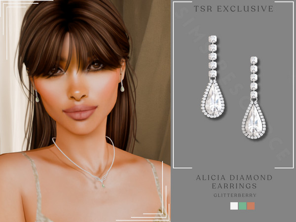 Sims 4 — Alicia Diamond Earrings by Glitterberryfly — A diamond dangle earring with pendant