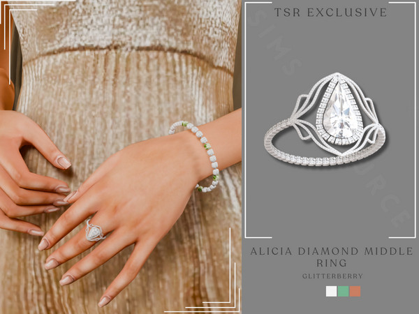 Sims 4 — Alicia Diamond Middle Ring by Glitterberryfly — A diamond middle ring for the left hand