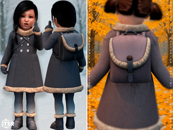 Sims 4 — Fur-trimmed toddler backpack by Garfiel — A cozy and stylish toddler-sized backpack featuring a soft fabric body