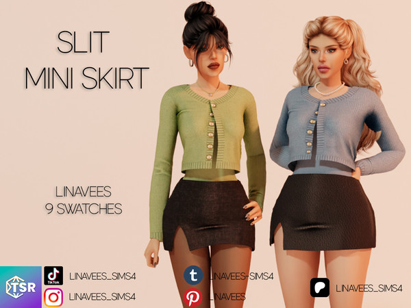 Sims 4 — EMELY - SLIT MINI SKIRT by linavees — New Mesh
