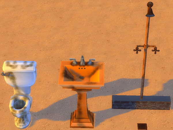 Sims 4 — Grungy Sink by QueenAce17 — Recolours of The Patrician, the Old Time Antique Toilet, and the Almost InvisiShower