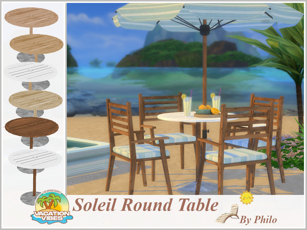 Sims 4 — Philo_Soleil Round Table by philo — Inspired by the spirited stripes of beach umbrellas, this set will provide