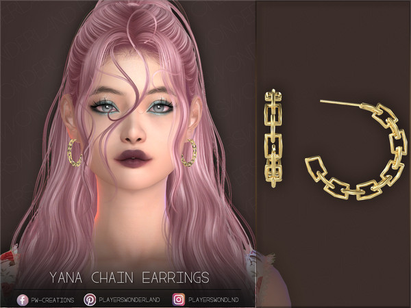 Sims 4 — Yana Chain Hoop Earrings by PlayersWonderland — Bold chain earrings. - 5 Swatches