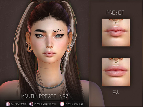 Sims 4 — Mouth Preset N97 by PlayersWonderland — This mouthpreset adds a new morphed, more bigger looking mouth.