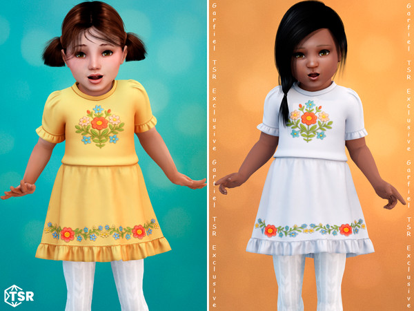 Sims 4 — Toddler - Charming embroidered dress with floral details by Garfiel — This adorable toddler dress features