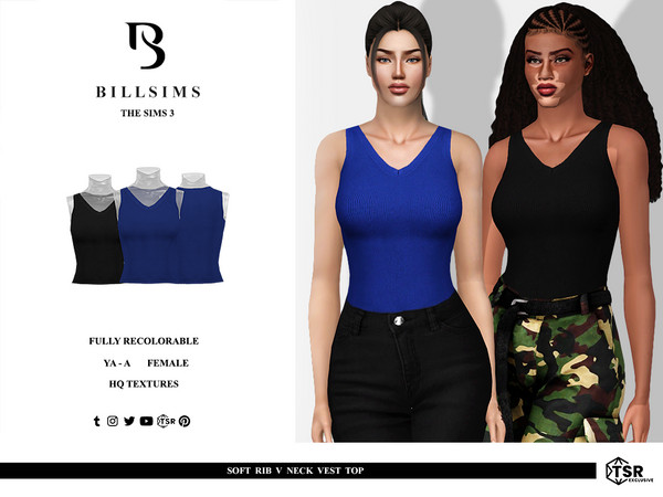 Sims 3 — Soft Rib V Neck Vest Top by Bill_Sims — This top features a ribbed material with a V-neckline and a sleeveless
