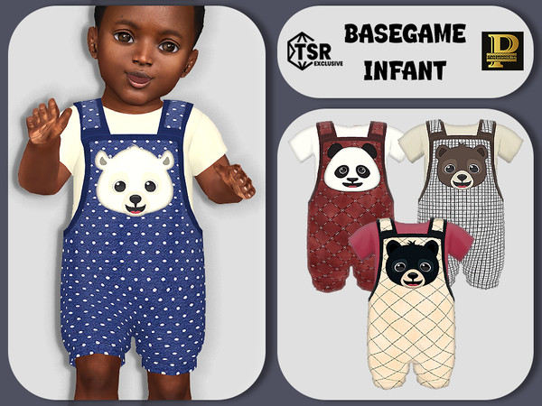 Sims 4 — Infants Happy Bears Dungarees by Pelineldis — Four dungarees for infants boys and girls with bear face prints.