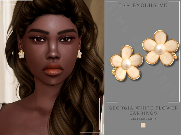 Sims 4 — Georgia White Flower Earring by Glitterberryfly — A white flower earring with pearl centre