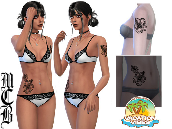 Sims 4 — Tropical Flower Upper Arm Tattoo (Left) by MaruChanBe2 — A flower tattoo for your cuties.
