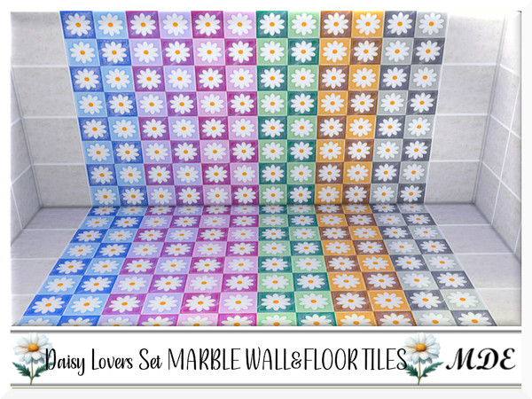 Sims 4 — MDE-Daisy Lovers_Marble Wall Tiles by MDE — I have created this set for the daisy lovers, there are several