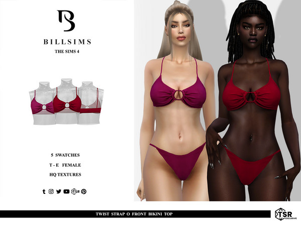 Sims 4 — Twist Strap O Front Bikini Top by Bill_Sims — This bikini top features thin shoulder straps and a O-ring detail