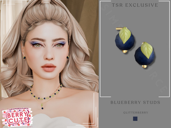 Sims 4 — Berry Cute- Blueberry Studs by Glitterberryfly — A stud earring with blueberry stud