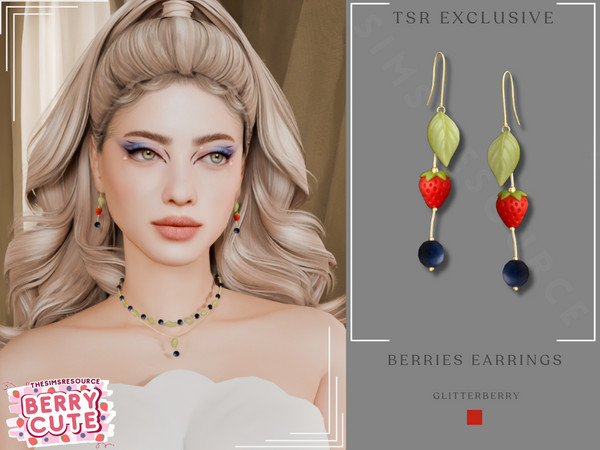 Sims 4 — Berry Cute- Berries Earrings by Glitterberryfly — A cute blueberry and strawberry drop earring