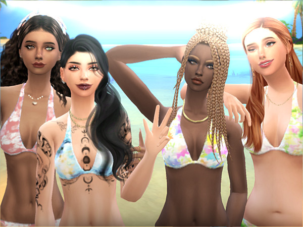 Sims 4 — FloralBikiniTop.package by _alttrait_ — Contains top and bottoms, 4 pretty floral designs perfect for the