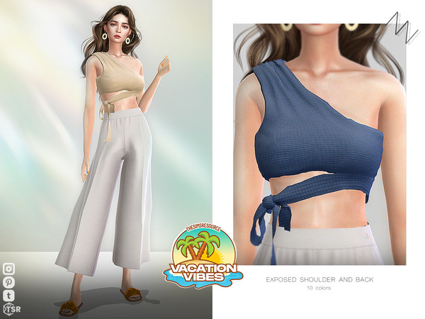 Sims 4 — EXPOSED SHOULDER AND BACK by ZNsims — oblique shoulder, single shoulder, vest, top, straps