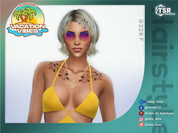 Sims 4 — VACATION VIBES - Short Bob Hair - Ginko 228 by Daisy-Sims — (The hair clips on the preview need to be downloaded