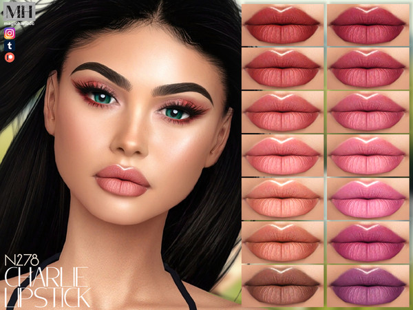 Sims 4 — Charlie Lipstick N278 by MagicHand — Velvet Bloom Lips in 16 colors - HQ Compatible.