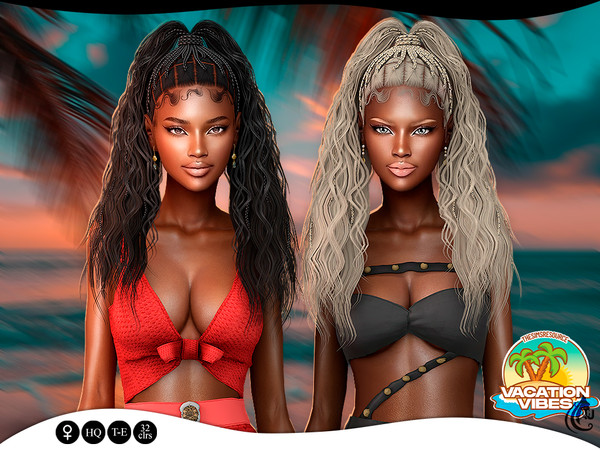 Sims 4 — Vacation Vibes - Dieula - Hairstyle v2 by Aurum — Urban style braided high ponytail with front curly strands and