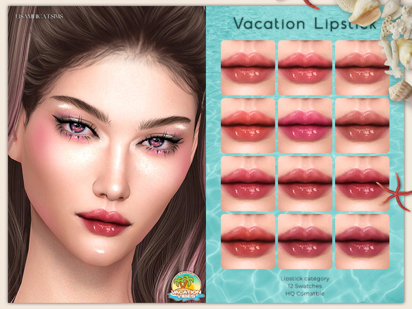 Sims 4 — Vacation Lipstick by VELYSEA — -Lipstick category -HQ comatble -12 swatches
