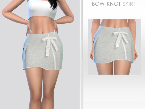 Sims 4 — Bow Knot Skirt by Puresim — Grey and white bow know skirt