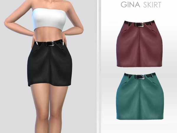 Sims 4 — Gina Skirt by Puresim — Leather skirt in 3 swatches