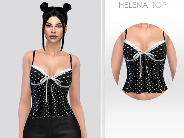 Sims 4 — Helena Top by Puresim — Black and white polka dot top