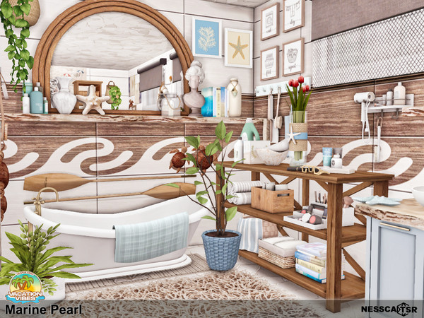 Sims 4 — Marine Pearl by Nessca — Marine Pearl is a bright, refreshing bathroom with sea motifs. It's made especially for