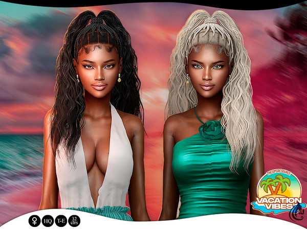 Sims 4 — Vacation Vibes - Dieula - Hairstyle v3 by Aurum — Urban style braided high ponytail with oneside front curly