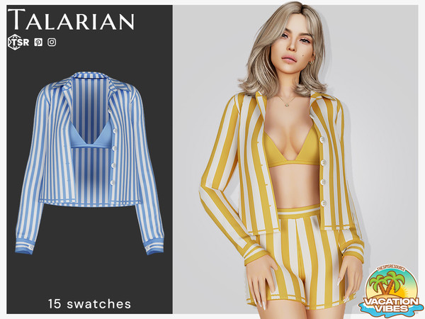 Sims 4 — Louise Shirt with bikini top by talarian — Lightweight striped button-up shirt paired with a matching bikini