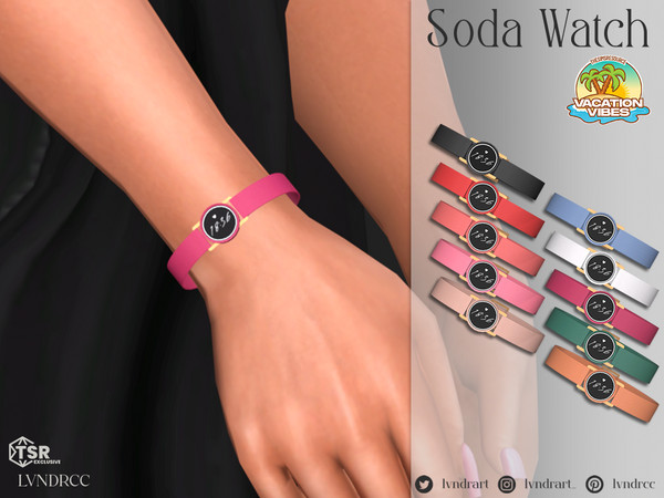 Sims 4 — (Vacation Vibes) Soda Watch by LVNDRCC — Modern smartwatch with a round e ink display, in a variety of fun,