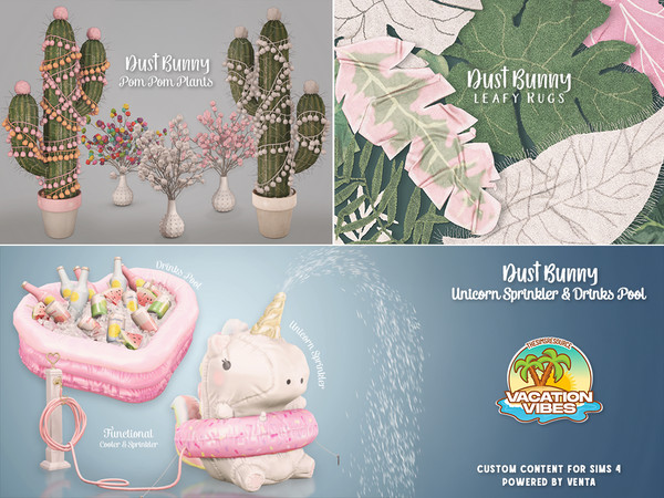 Sims 4 — Dust Bunny Unicorn Sprinkler (Functional) by VentaStudio — Vacation Set (8 Items): Unicorn Sprinkler (1 Swatch)