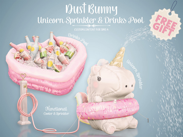 Sims 4 — Dust Bunny Drinks Pool by VentaStudio — Vacation Set (8 Items): Unicorn Sprinkler (1 Swatch)