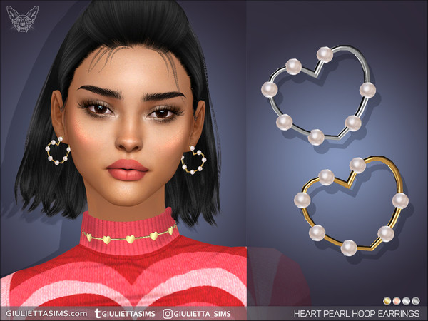 Sims 4 — Heart Pearl Hoop Earrings by feyona — Heart Pearl Hoop Earrings come with 4 swatches.