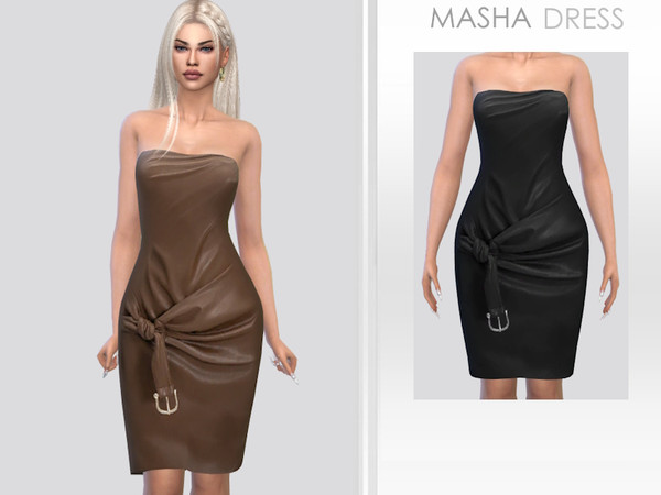 Sims 4 — Masha Dress by Puresim — Leather dress in 2 swatches