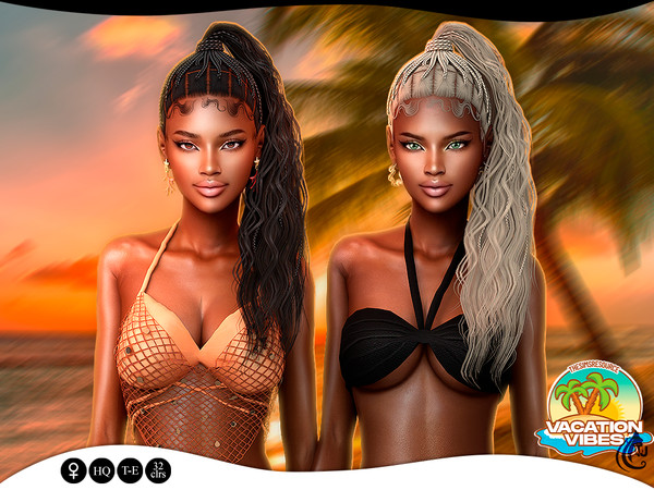 Sims 4 — Vacation Vibes - Dieula - Hairstyle v4 by Aurum — Urban style braided high ponytail with curly strands and edges