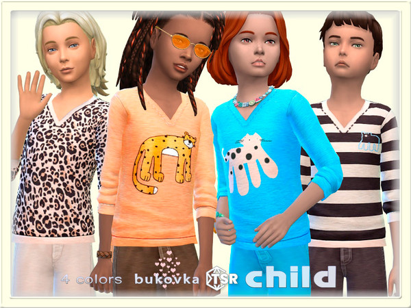 Sims 4 — Shirt Leopard by bukovka — Cool sweater for children of both sexes: boys and girls in 4 color options. Installed