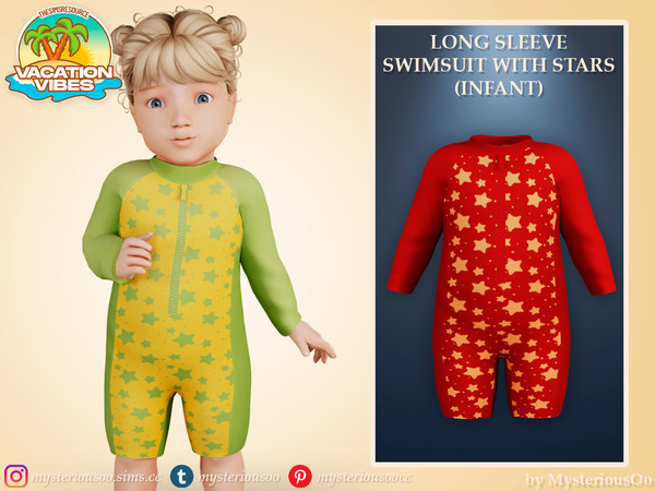 Sims 4 — Vacation Vibes - Long sleeve swimsuit with stars Infant by MysteriousOo — Long sleeve swimsuit with stars in 8
