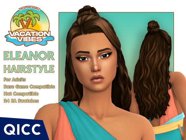 Sims 4 — Vacation Vibes - Eleanor Hair by qicc — A wavy half-up hairstyle perfect for summer. - Maxis Match