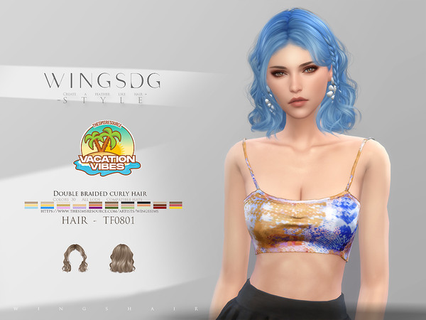 Sims 4 — WINGS-TF0801-Double braided curly hair by wingssims — Colors:30