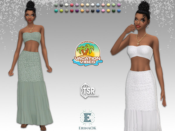 Sims 4 — ErinAOK Vacation Vibes Womens Dress 081625 by ErinAOK — Women's Cotton Dress with Shirred Bandeau Top and Half