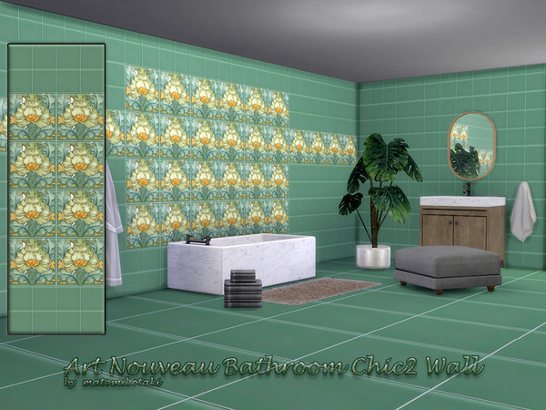 Sims 4 — matomibotaki Art Nouveau Bathroom Chic2 Wall.package by matomibotaki — Bathroom tile set in Art Nouveau look, 3