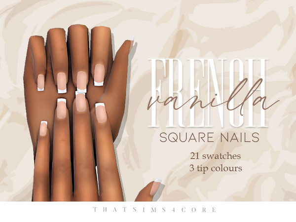 Sims 4 — french vanilla - square nails by thatsims4core — 21 swatches overall including 3 different tip colours, hq &